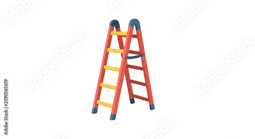 Red and yellow stepladder for home improvement and maintenance