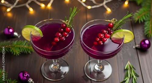 Festive Cranberry Cocktails with Lime and Mint Garnish for Celebrations.