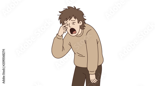 Tableau sur toile Exhausted young man feeling sleepy and yawning vector art