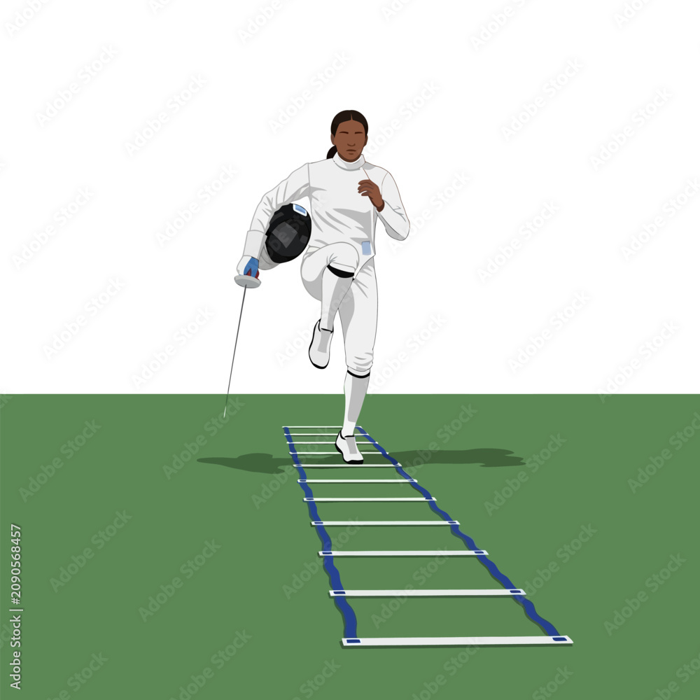 Obraz premium Female Fencer Agility Ladder Training Drills