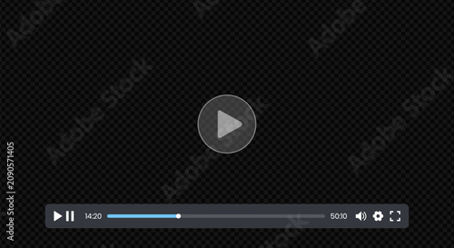 Video player interface mockup with media controls and transparent screen template