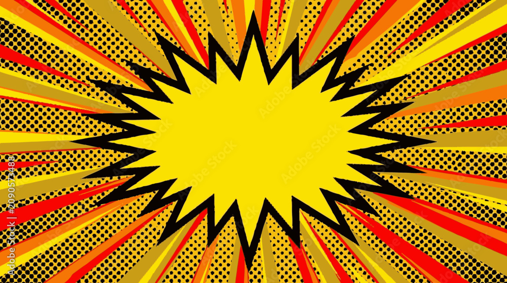 Fototapeta premium Vibrant pop art background with a bright yellow jagged explosion starb