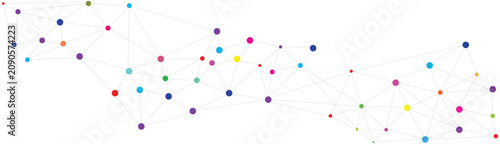 Fotografie Abstract digital data network background with connected points and lines, colorful nodes for ai, blockchain, fintech, internet and technology template