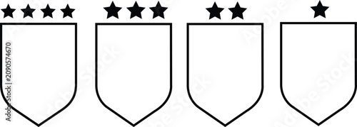A vector icon set of blank shields with stars for hotel classification and rating levels
