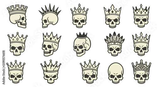 Schilderij op canvas Skulls with crowns and spikes.