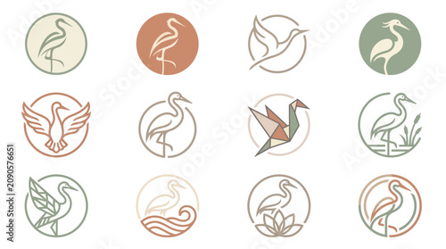 Photos Stylized Crane Bird Logos Icons.