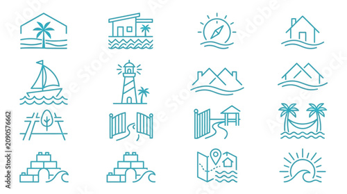Cuadro en lienzo Tropical Vacation Icon Set.