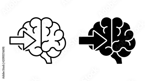 Bild auf Leinwand Brain Input Icon: A symbolic representation of input or data entering the brain, depicted through a line art and a solid black icon of a human brain with an arrow pointing towards it