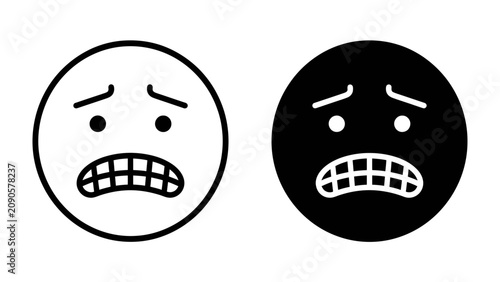 Quadro su tela Worried Faces: Two stylized facial expressions depict anxiety and distress, one in black and white outline and the other in solid black, conveying a sense of unease