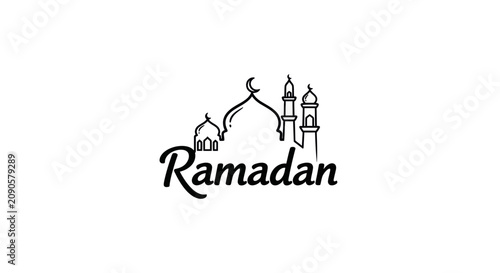 Photography Ramadan greeting with mosque silhouette line art