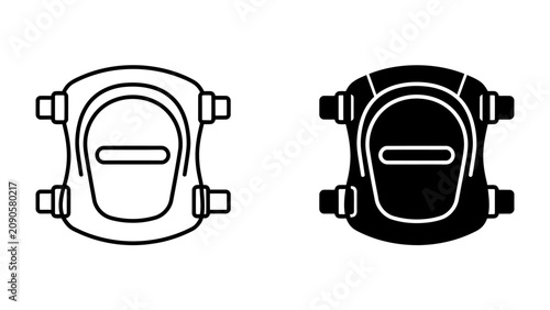 Tableau sur toile Knee Pad Icon: A graphic representation of a knee pad, shown in both outline and solid black silhouette