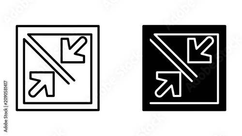 Canvastavla Enlarge and Shrink Icons: A set of two icons representing the actions of enlarging and shrinking a view or object, presented in both outline and solid black formats
