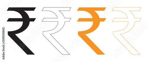Indian Rupee Icon Set – Currency Symbol Vector Collection in Outline, Solid and Flat Styles Web