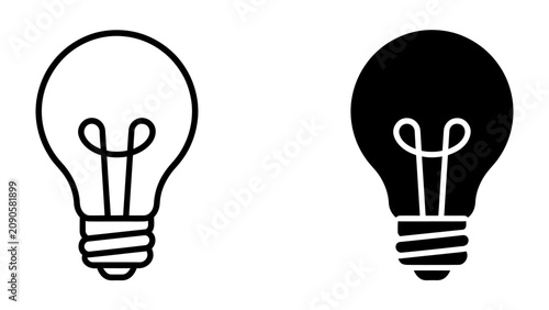 Tableau sur toile Two Lightbulbs, One Bright Idea: A graphic representation showing two lightbulbs, one outlined in white and the other solid black, symbolizing creativity, innovation, and the birth of a new concept