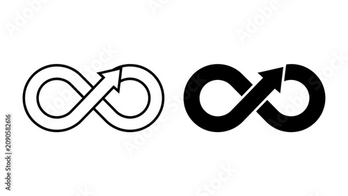 Tableau sur toile Infinity Loop Symbol: Two infinity loop symbols, one outlined and one solid black, representing endlessness and continuity