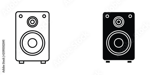 Billede på lærred Audio speaker set featuring fidelity sound system hardware symbols in minimalist