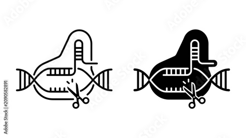 Fotografía Gene Editing Icon: A striking icon symbolizing gene editing, featuring DNA strands being precisely cut by scissors, illustrating genetic modification and scientific advancement