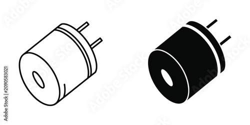Fotografía Cylindrical electronic buzzer component set in minimalist black and white style