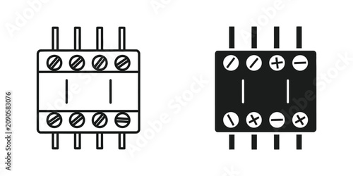 Electrical terminal block connector with screw terminals, set of two in outline and solid black style