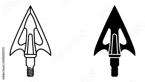 Canvastavla Broadhead Arrowhead Designs: Two distinct arrowheads, one outlined and one solid black, showcase the sharp and predatory design of hunting archery equipment
