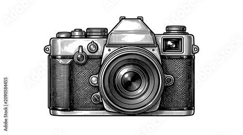 Photos Front view of vintage 35mm film SLR camera.