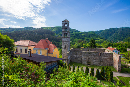 Quadro su tela Ruins of Saint Mary Church and Saint Luke Bell Tower in Jajce Bosnia and Herzego