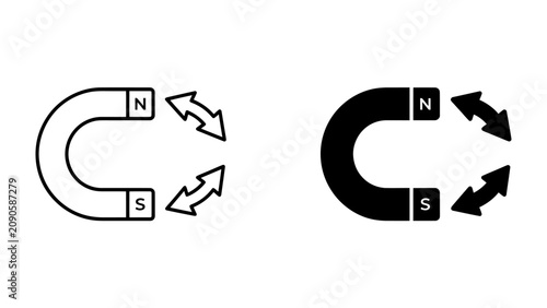 Photos Magnetism and Attraction: A clear visual representation of magnetic attraction between two horseshoe magnets, with arrows indicating the forces at play
