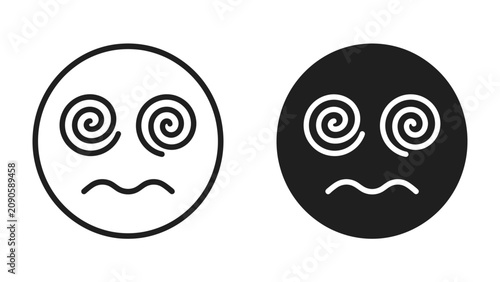 Canvastavla Dizzy Face Icons: Simple line art and solid black icons representing a dizzy face with spiral eyes and a wavy mouth, conveying confusion or disorientation