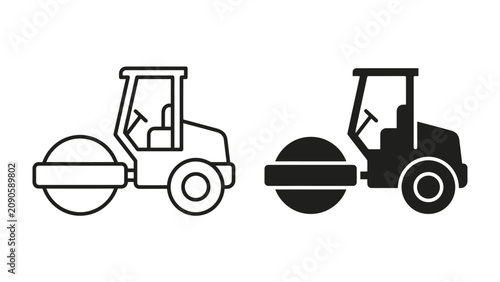 Canvas-taulu Road Roller Icons: A set of two road roller icons, one outlined and one solid bl