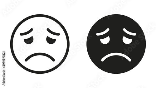 Tableau sur toile Sadness Emoticons: Two sad emoticons, one in black and white outline and the other in solid black, conveying feelings of unhappiness and despair