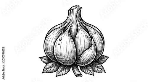 Cuadro en lienzo Detailed illustration of garlic bulb.