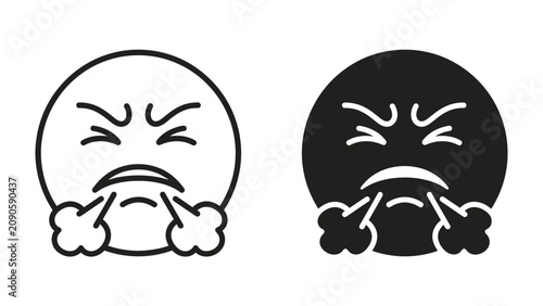 Konstfotografi Angry Emoji Faces: Two stylized emoji faces depict intense anger, one in black a