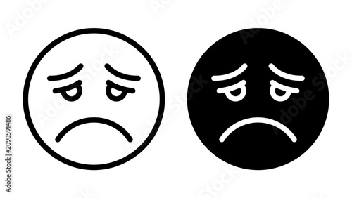 Canvas Print Sad Emoji Duo: Two stylized emoji faces, one in black and white outline and the other a solid black circle, express profound sadness with downturned mouths and weary eyes