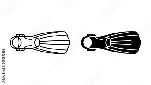 Canvastavla Diving Fins Pair: A graphic illustration showcases a pair of diving fins, one rendered in a crisp outline and the other as a solid black silhouette