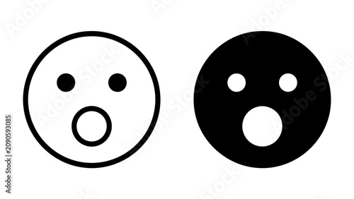 Fotografie Astonished Faces: Two simple emoticon faces, one in outline and one solid black, express surprise or shock with wide-open mouths and eyes