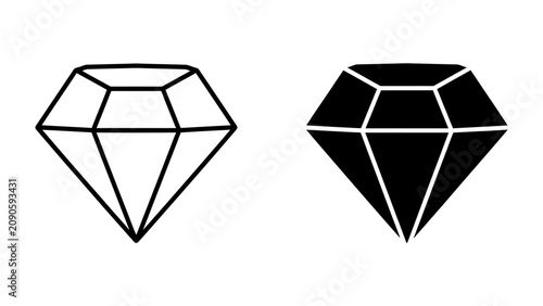 Foto Diamond Icon: A minimalist graphic featuring two diamond shapes, one outlined in black and the other filled solid black, representing a precious gem or valuable asset