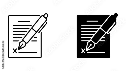 Obraz na płótnie Contract and Signature: A visual representation of signing a contract with a pen, depicted in both outline and silhouette styles