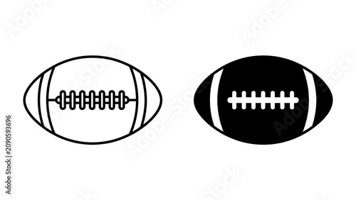 Foto American Football Icon: Two stylized icons of an American football, one in outline and one solid black, represent the classic sport