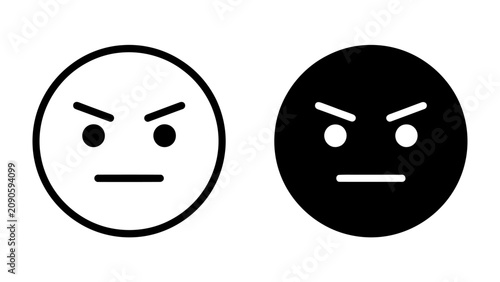 Принти на полотні Angry Faces: Two emoticon faces, one outlined and one solid black, display intense anger with furrowed brows and stern mouths, conveying strong negative emotion