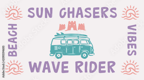 Obraz na plátně Beach vibes sun chasers graphic