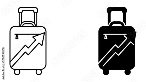 Tableau sur toile Business Travel Suitcase: A stylized illustration of a rolling suitcase, one in outline and the other in solid black