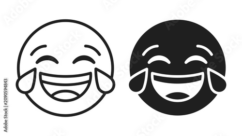 Εκτύπωση καμβά Face laughing tears: Two emoji faces showing extreme joy and laughter with tears, one in outline and the other in solid black