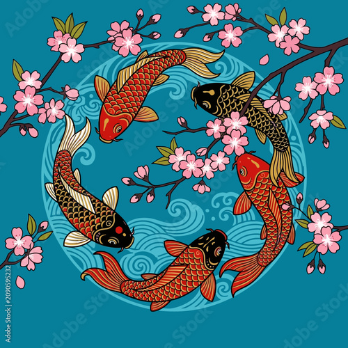 Koi Fish and Cherry Blossoms Circle