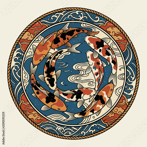 Koi Fish Circle Japanese Art