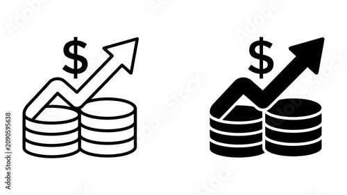 Φωτογραφία Rising Investment Icon: A graphic representation of coins stacked with an upward-trending arrow and a dollar sign, symbolizing financial growth and investment success