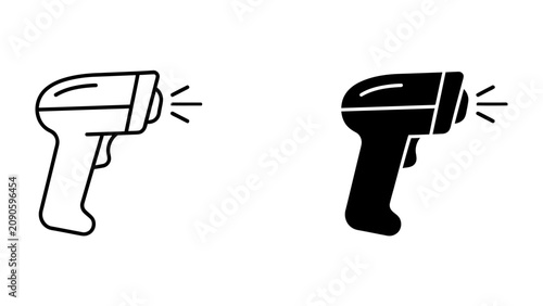 Foto Digital Thermometer Icons: A clean, modern set of two digital thermometer icons, one outlined and one filled in black, symbolizing temperature measurement and health monitoring