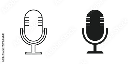 Tableau sur toile Studio microphone set in outline and solid black styles for podcast recording an