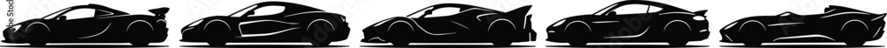 Obraz premium Collection of exotic sports car silhouettes in side profile for automotive racing and luxury car branding concepts