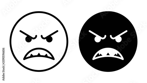Tableau sur toile Angry Emoji Pair: Two simple, expressive icons depict a furious emotion with furrowed brows, bared teeth, and a scowling mouth