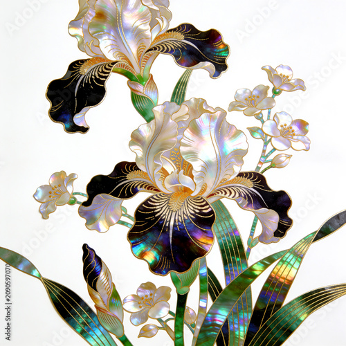 Iris flower graphic expressed with simple and simple lines with oriental mother-of-pearl